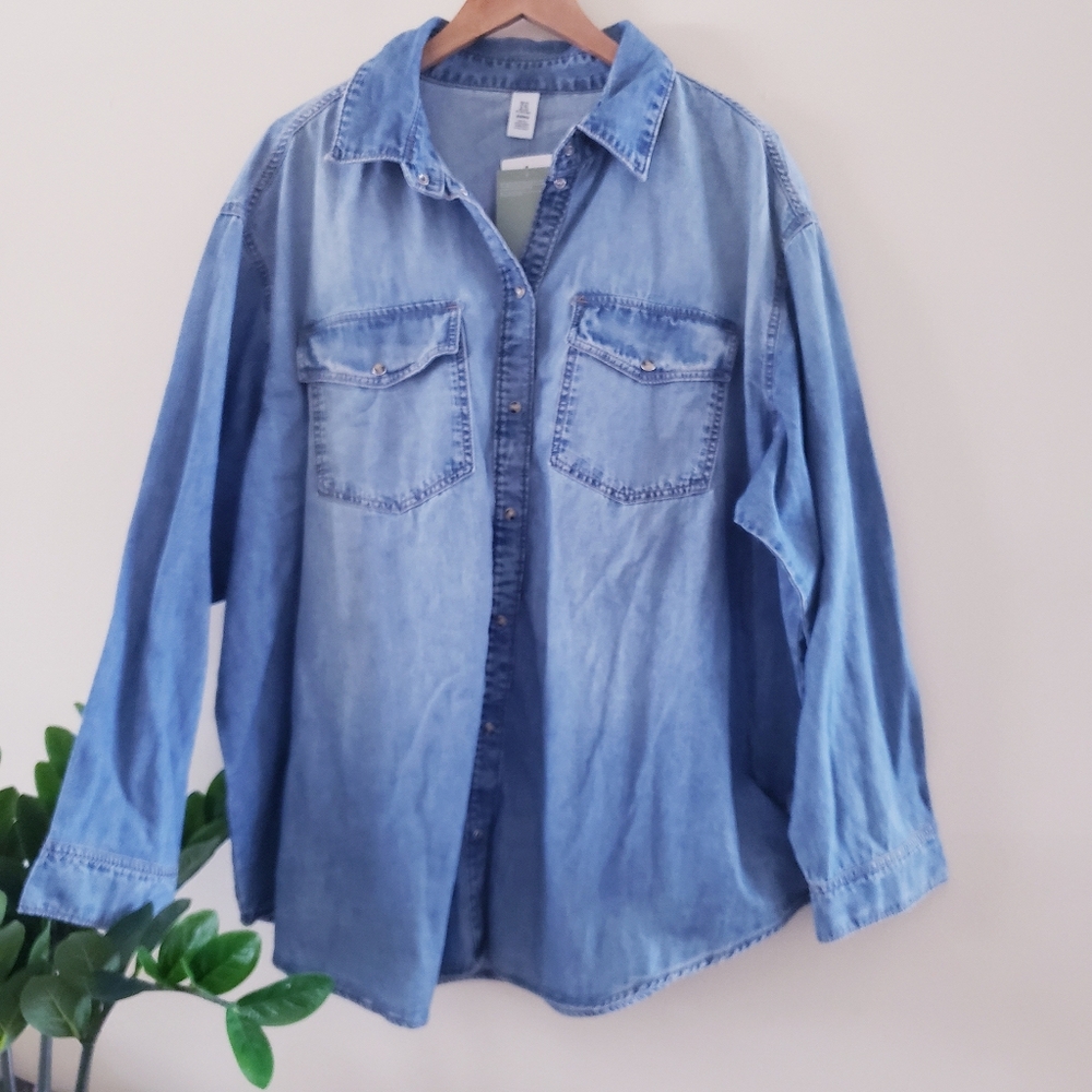 %DENIM BNWT Distressed 100% Cotton Denim Long Sleeve Shirt - XXL